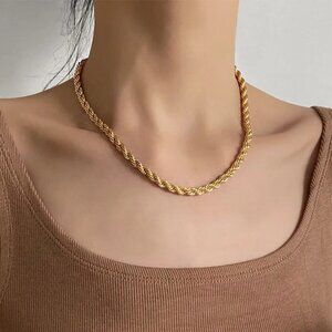 3/$35 18K Gold Plated Twist Rope Stainless Steel Necklace 5mm Jewelry Gift